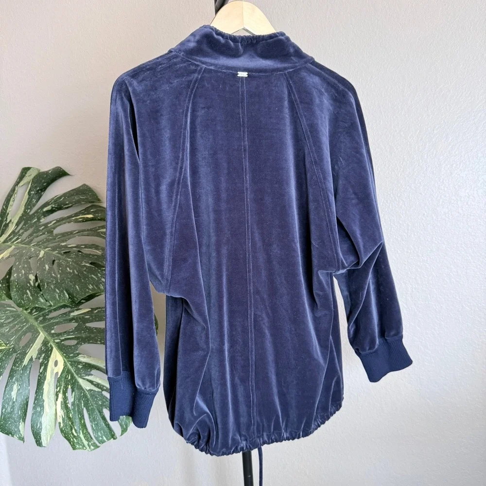 St.‎ John Spa Navy Blue Velour Velvet Zip Up Hooded Jacket Womens Medium M
